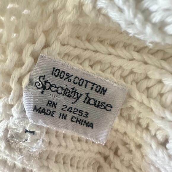 Specialty House White Crochet Sweater Cardigan Vest Large Button Boho Fisherman - Picture 7 of 11